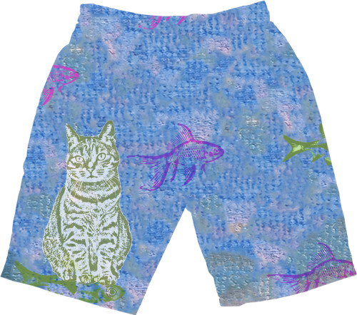 Men's Shorts 3D - cat with fish - Mfest