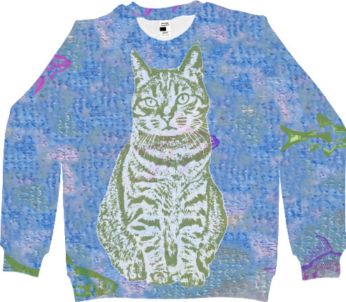 Women's Sweatshirt 3D - cat with fish - Mfest