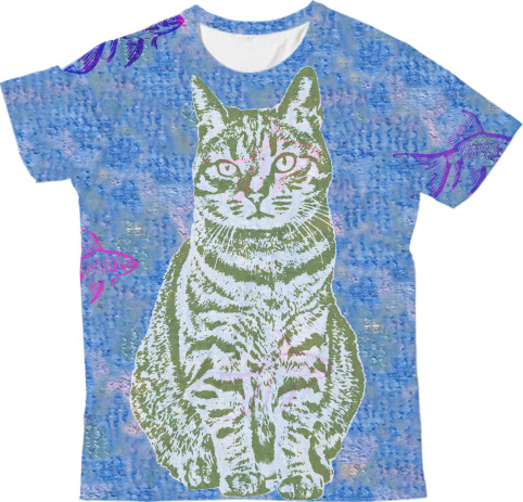 Kids' T-Shirt 3D - cat with fish - Mfest