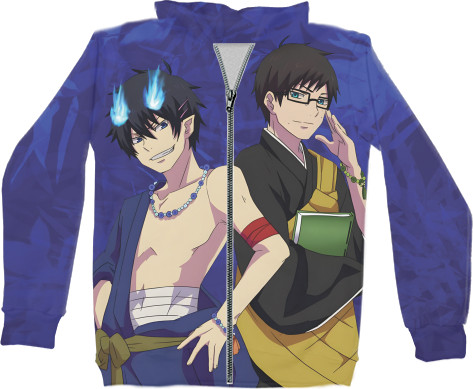 Kids' Zip-through Hoodie 3D - Blue Exorcist - Mfest