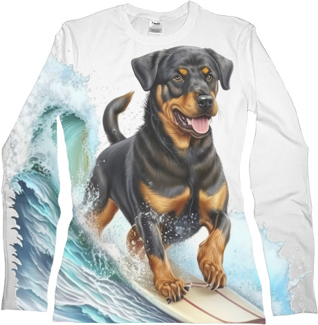 Women's Longsleeve Shirt 3D - Rottweiler in the wind - Mfest