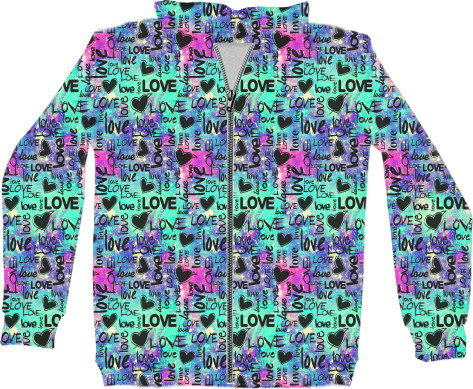 Kids' Zip-through Hoodie 3D - LOVE - Mfest