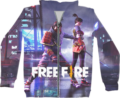 Худи на молнии 3D Унисекс - Free Fire Samurai Team - Mfest