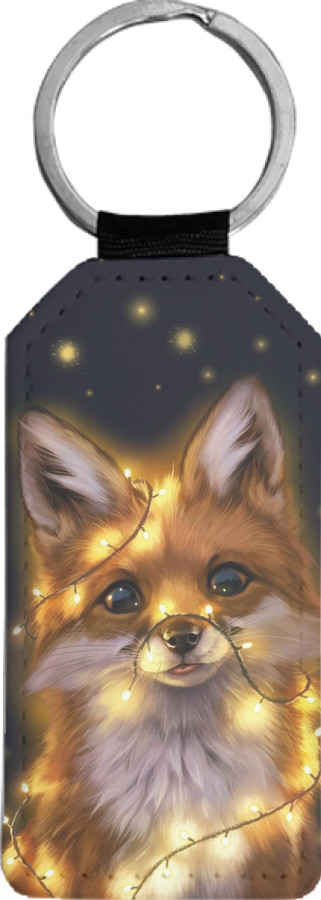 Rectangular Keychain - Fox And Christmas Lights - Mfest