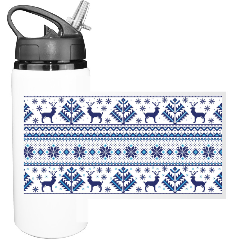 Sport Water Bottle - Happy New Year, Blue Deer - Mfest