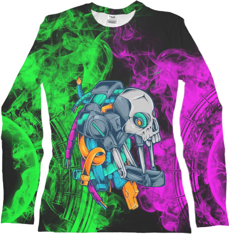 Women's Longsleeve Shirt 3D - Cyberpunk Skull 2077 - Mfest