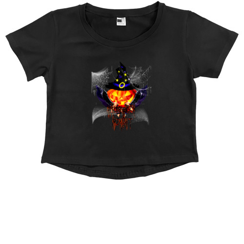 Kids' Premium Cropped T-Shirt - Happy Halloween scary pumpkin wizard - Mfest