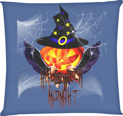 Square Throw Pillow - Happy Halloween scary pumpkin wizard - Mfest