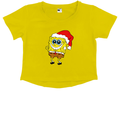 Kids' Premium Cropped T-Shirt - SpongeBob in a Christmas hat - Mfest