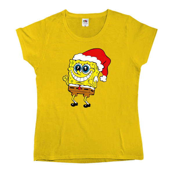 Women's T-shirt Fruit of the loom - SpongeBob in a Christmas hat - Mfest