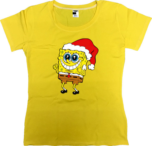 Women's Premium T-Shirt - SpongeBob in a Christmas hat - Mfest