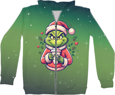 Unisex Zip-through Hoodie 3D - Grinch with a cup - Mfest