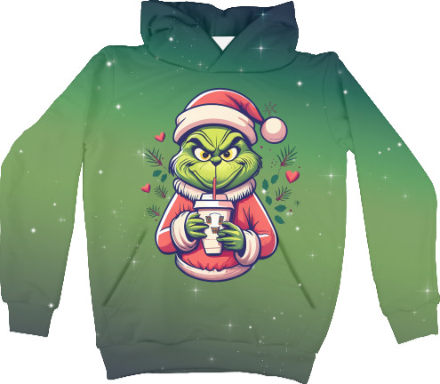 Kids' Hoodie 3D - Grinch with a cup - Mfest