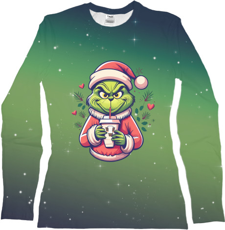 Women's Longsleeve Shirt 3D - Grinch with a cup - Mfest