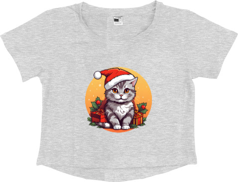 Women's Cropped Premium T-Shirt - Christmas Cat - Mfest