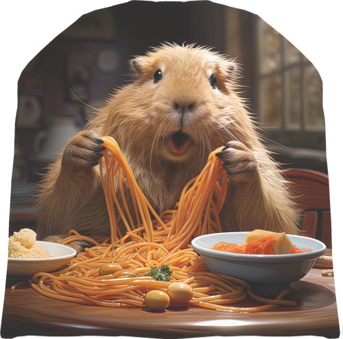 Capybara eats noodles