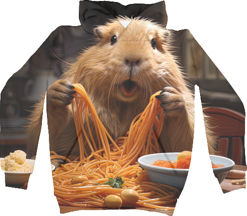 Capybara eats noodles