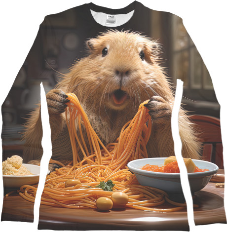 Women's Longsleeve Shirt 3D - Capybara eats noodles - Mfest