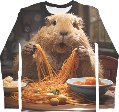 Men's Longsleeve Shirt 3D - Capybara eats noodles - Mfest