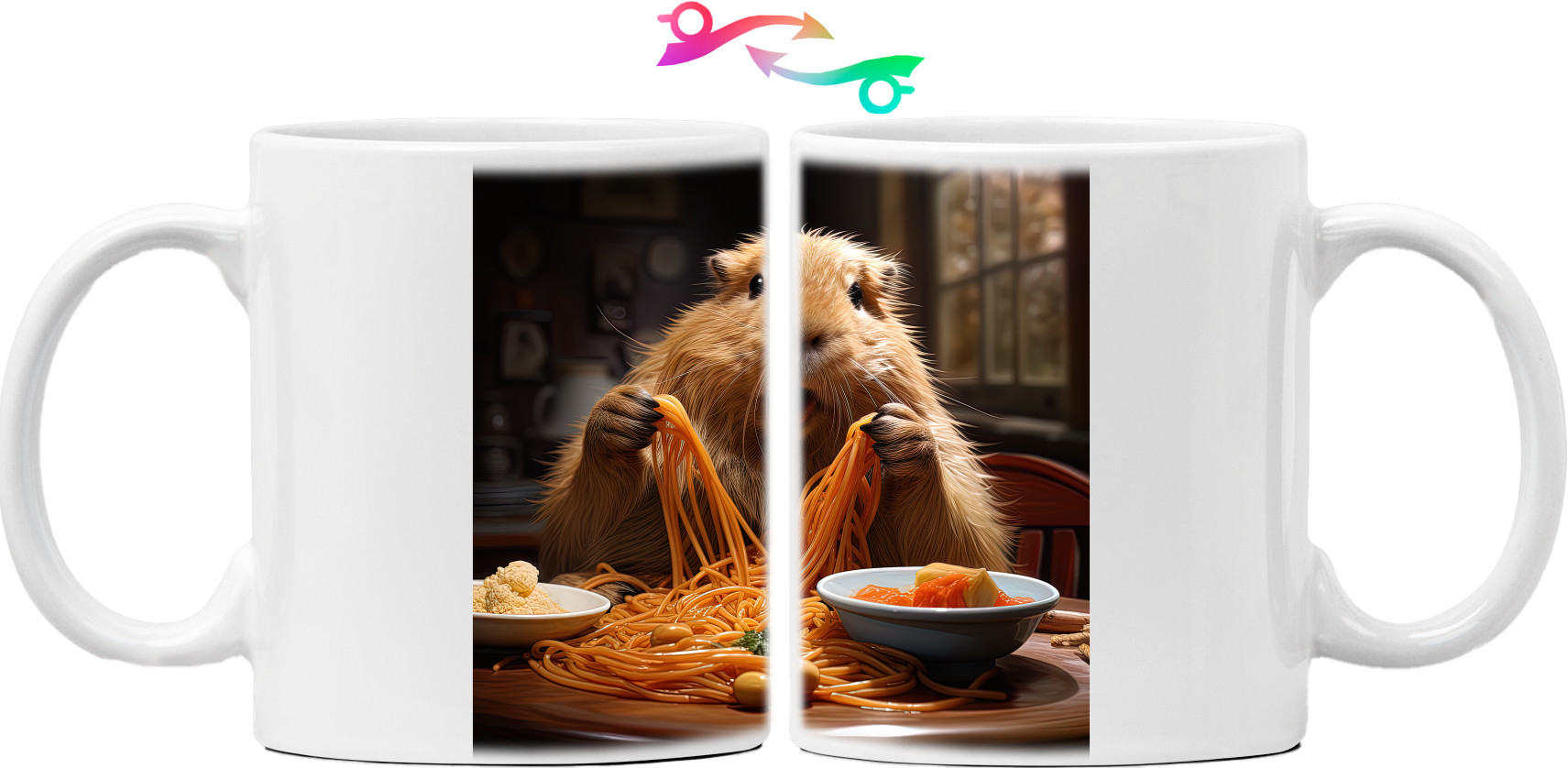 Capybara eats noodles