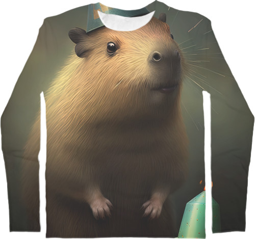 Men's Longsleeve Shirt 3D -  Capybara in a cap - Mfest