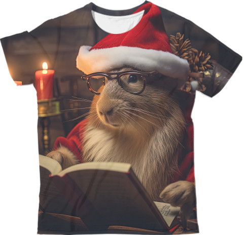 Man's T-shirt 3D - Capybara wearing a Santa Claus hat - Mfest