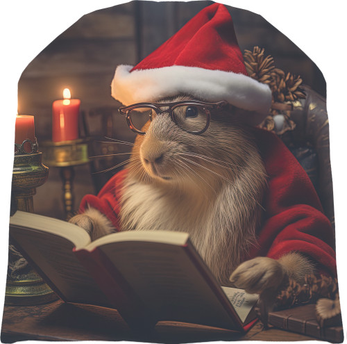 Capybara wearing a Santa Claus hat