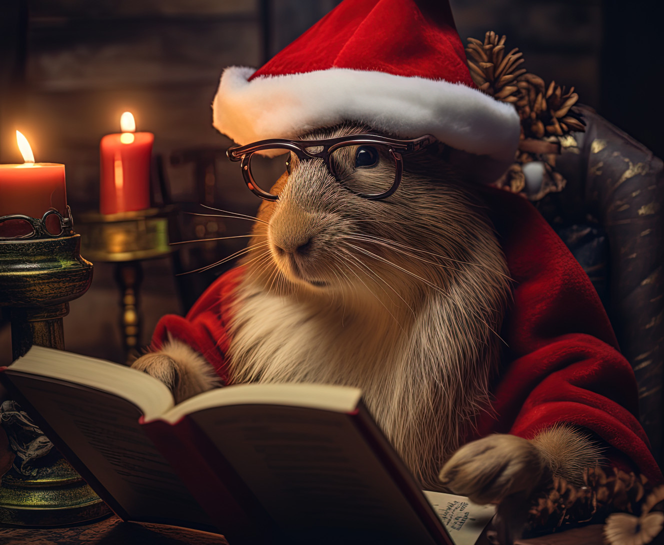 Capybara wearing a Santa Claus hat