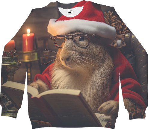 Men's Sweatshirt 3D - Capybara wearing a Santa Claus hat - Mfest