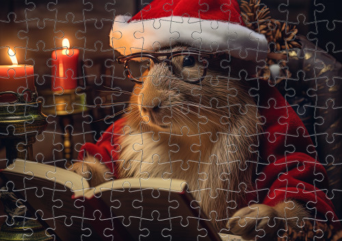 Capybara wearing a Santa Claus hat