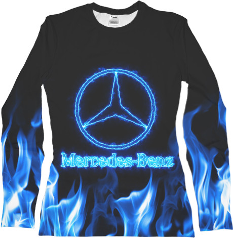 Футболка з Довгим Рукавом Жіноча 3D - Mercedes-benz blue neon - Mfest