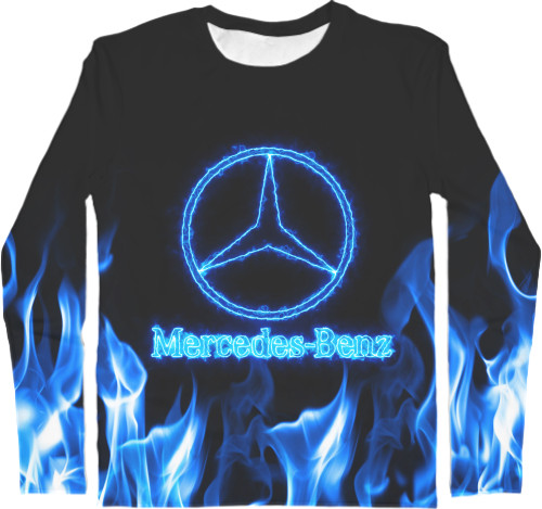 Футболка з Довгим Рукавом Чоловіча 3D - Mercedes-benz blue neon - Mfest