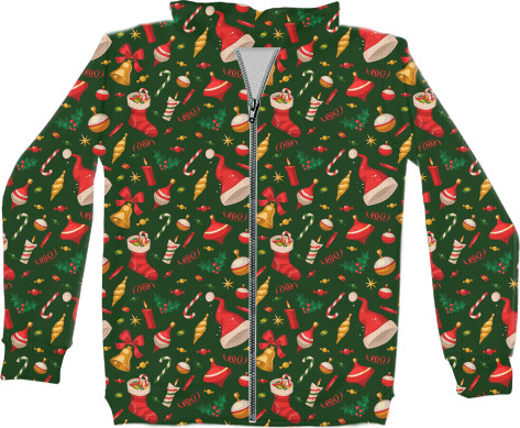 Kids' Zip-through Hoodie 3D - Christmas Pattern 4 - Mfest