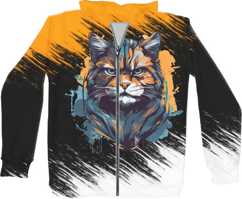 Kids' Zip-through Hoodie 3D - Frowning cat - Mfest