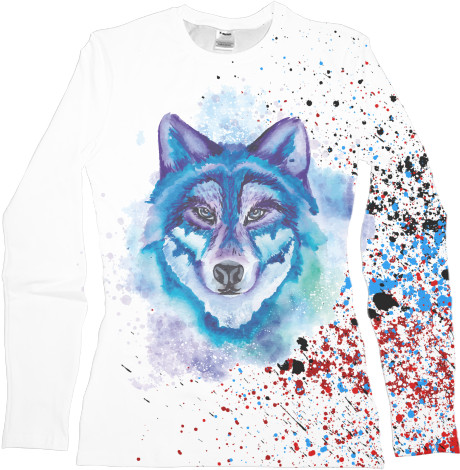 Women's Longsleeve Shirt 3D - Colorful wolf - Mfest