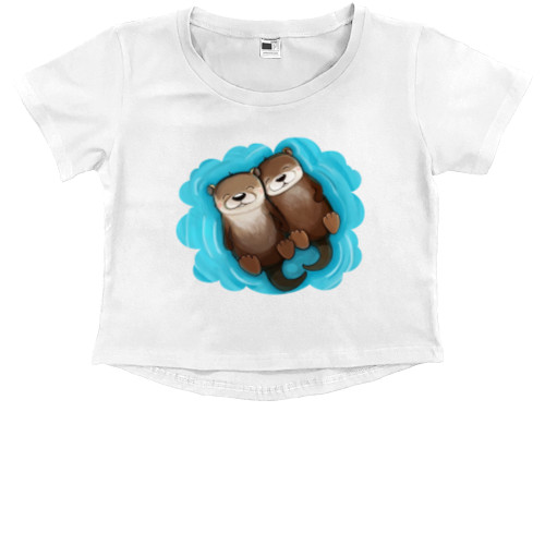 Kids' Premium Cropped T-Shirt - Otters in love - Mfest