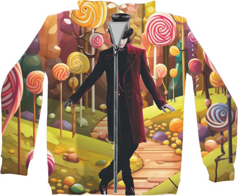 Kids' Zip-through Hoodie 3D - Willy Wonka Candy - Mfest