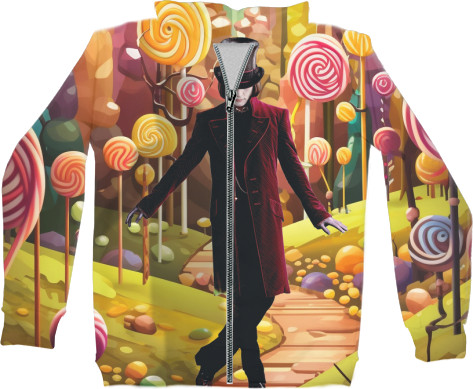 Unisex Zip-through Hoodie 3D - Willy Wonka Candy - Mfest