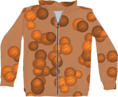 Kids' Zip-through Hoodie 3D - Basketball balls - Mfest