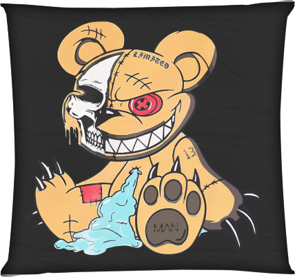 Square Throw Pillow - Angry teddy bear - Mfest