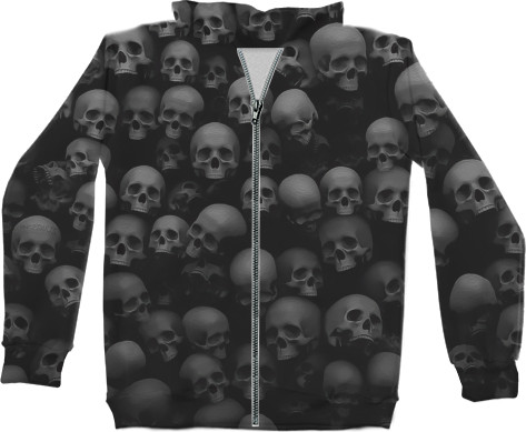 Kids' Zip-through Hoodie 3D - Wall of Skulls Skeleton - Mfest