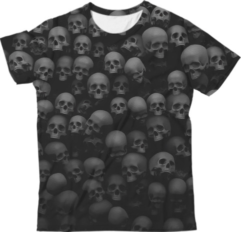 Kids' T-Shirt 3D - Wall of Skulls Skeleton - Mfest