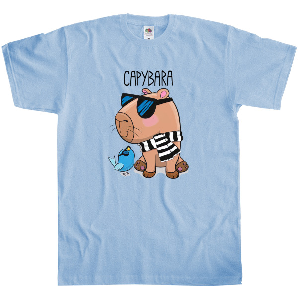 Men's T-Shirt Fruit of the loom - Capybara with a bird - Mfest