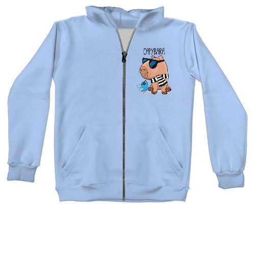 Unisex Zip-through Hoodie - Capybara with a bird - Mfest