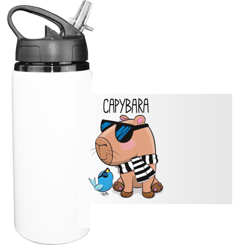 Sport Water Bottle - Capybara with a bird - Mfest