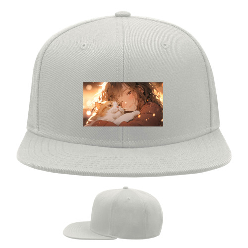 Snapback Baseball Cap - Girl and Cat - Mfest