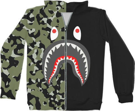 Худи на молнии 3D Детское - Bape shark  - Mfest