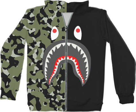 Худи на молнии 3D Унисекс - Bape shark  - Mfest