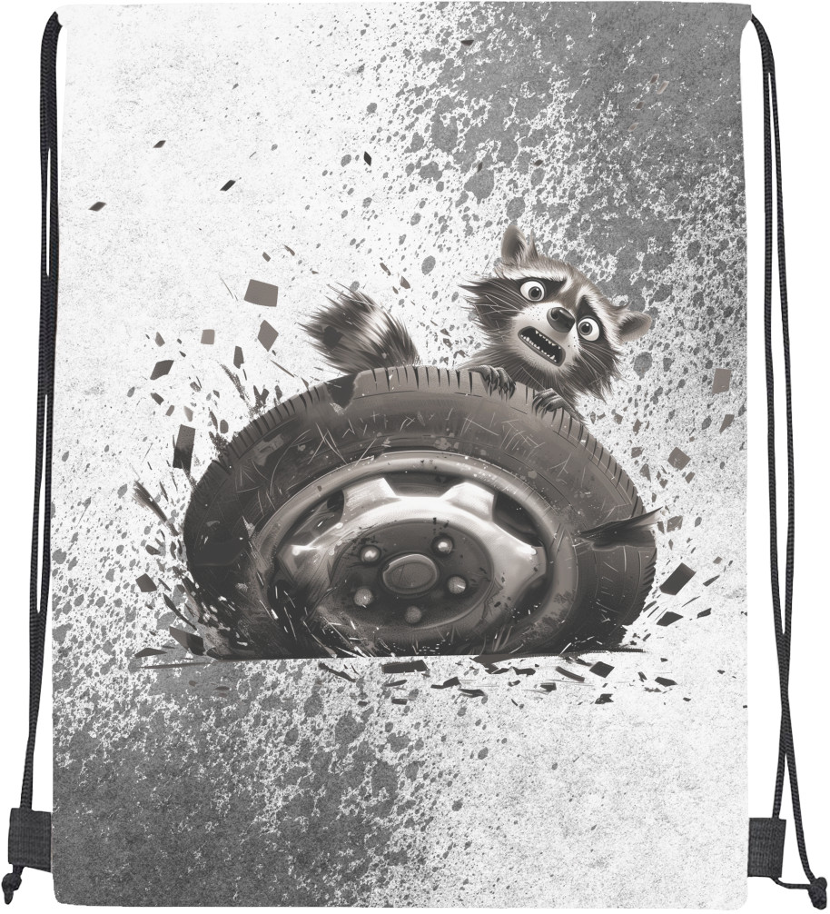 Raccoon with a wheel