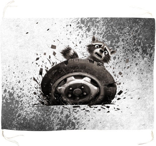 Raccoon with a wheel